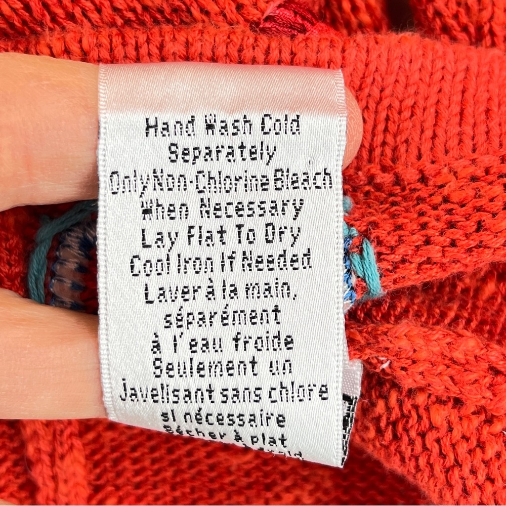 Icelandic Design Cardigan Sweater Linen Cotton Button Front Orange Patchwork M - Picture 13 of 14